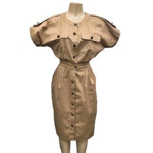 Raoul Vintage Khaki Cinched Waist Dress w/ Pockets